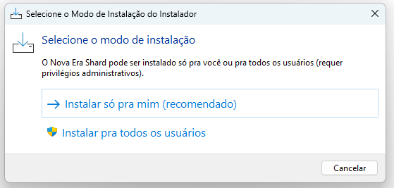 Tela de seleção do modo de instalação